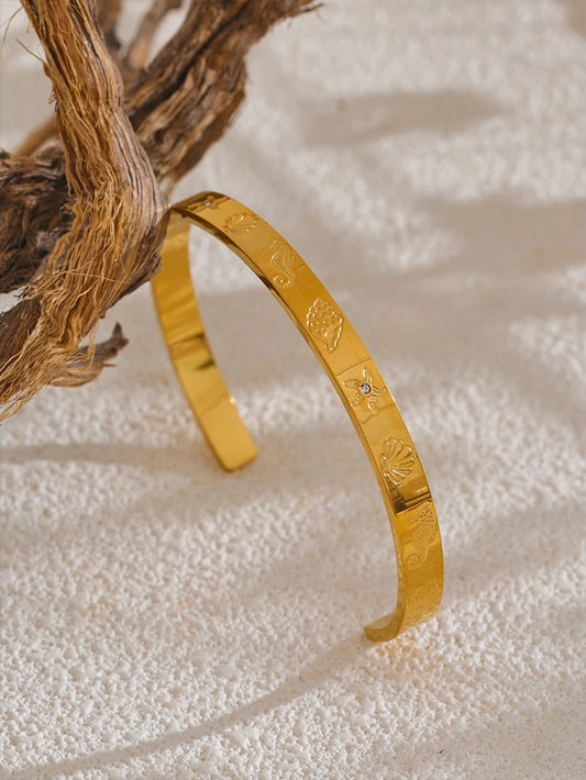 Shell seahorse starfish conch open cuff bracelet - product image