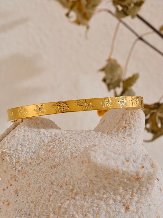 Shell seahorse starfish conch open cuff bracelet - product image