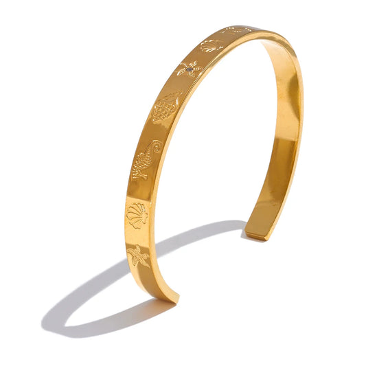 Shell seahorse starfish conch open cuff bracelet - product image