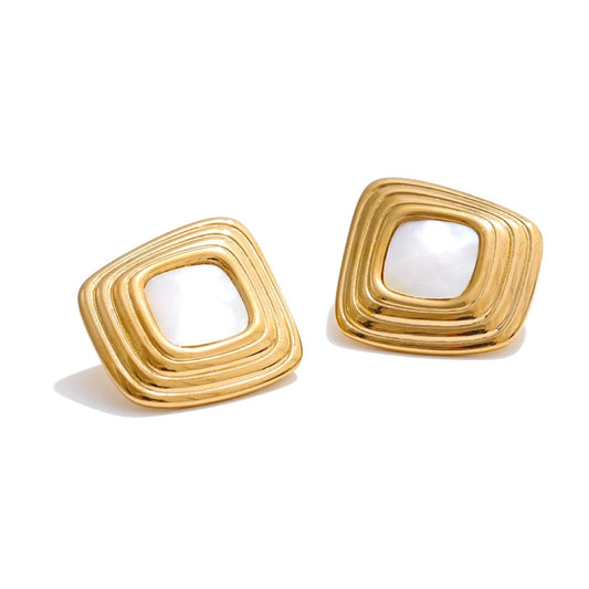 Shell square stud earrings hypoallergenic - product image