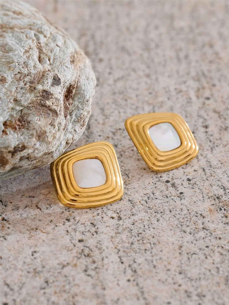 Shell square stud earrings hypoallergenic - product image
