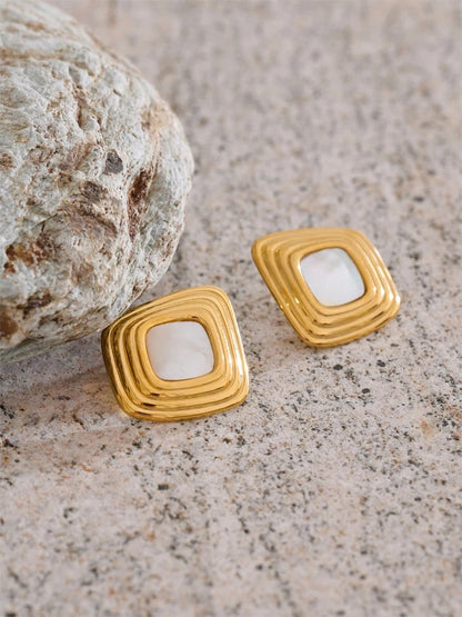 Shell square stud earrings hypoallergenic - product image