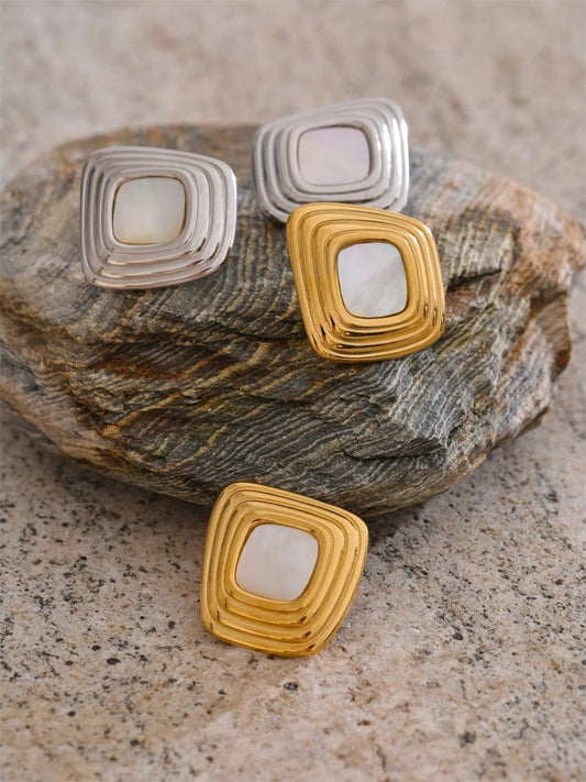 Shell square stud earrings hypoallergenic - product image