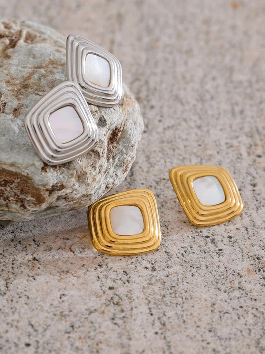 Shell square stud earrings hypoallergenic - product image