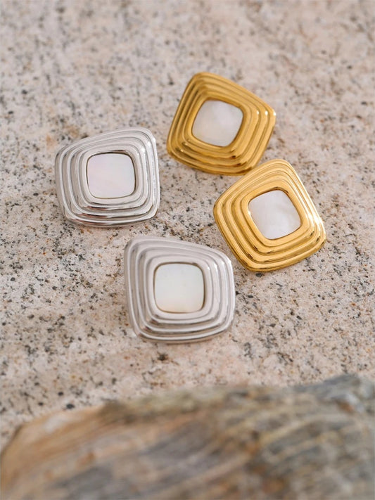 Shell square stud earrings hypoallergenic - product image