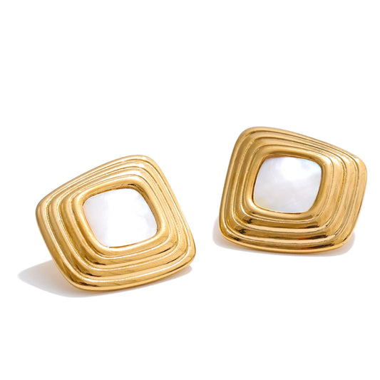 Shell square stud earrings hypoallergenic - product image