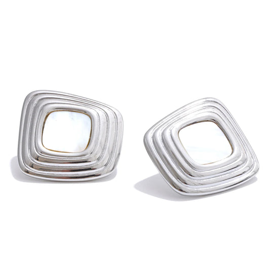 Shell square stud earrings hypoallergenic - product image