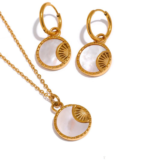 Shell star moon pendant necklace earrings set - product image