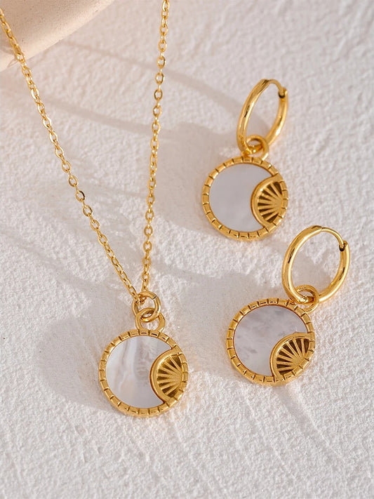 Shell star moon pendant necklace earrings set - product image