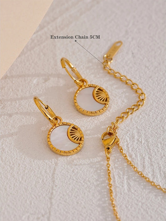 Shell star moon pendant necklace earrings set - product image