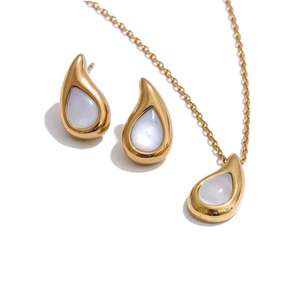 Shell water drop necklace earrings set - product image