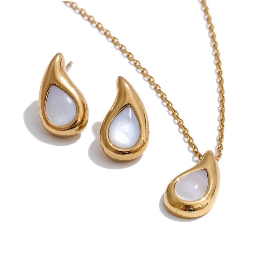 Shell water drop necklace earrings set - product image