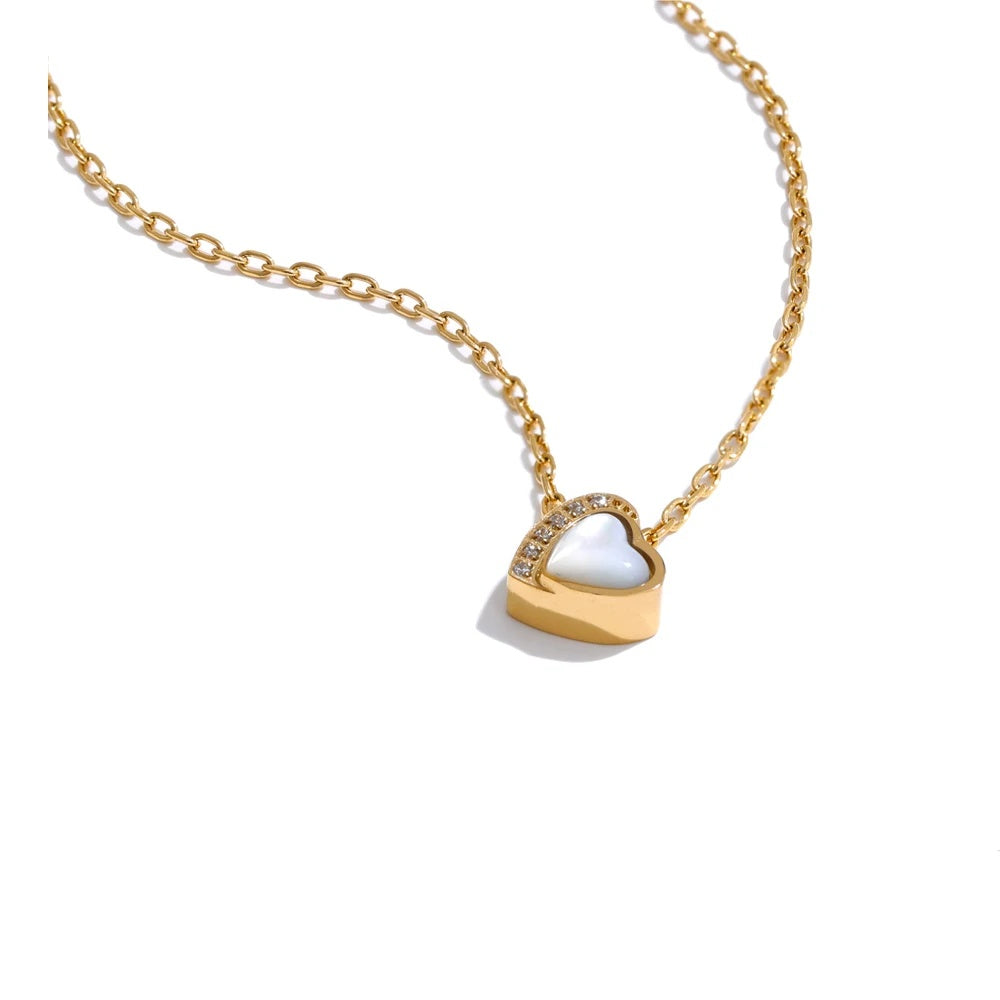 Shell zircon heart love pendant necklace - product image