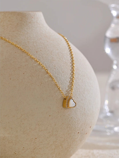 Shell zircon heart love pendant necklace - product image