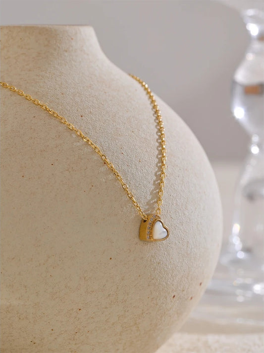 Shell zircon heart love pendant necklace - product image