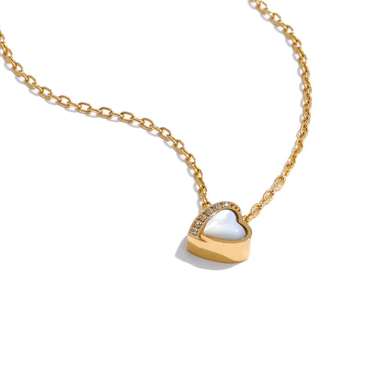 Shell zircon heart love pendant necklace - product image