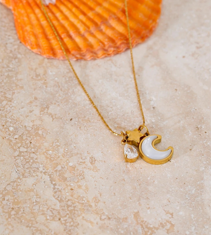 Shell zircon moon star pendant necklace - product image