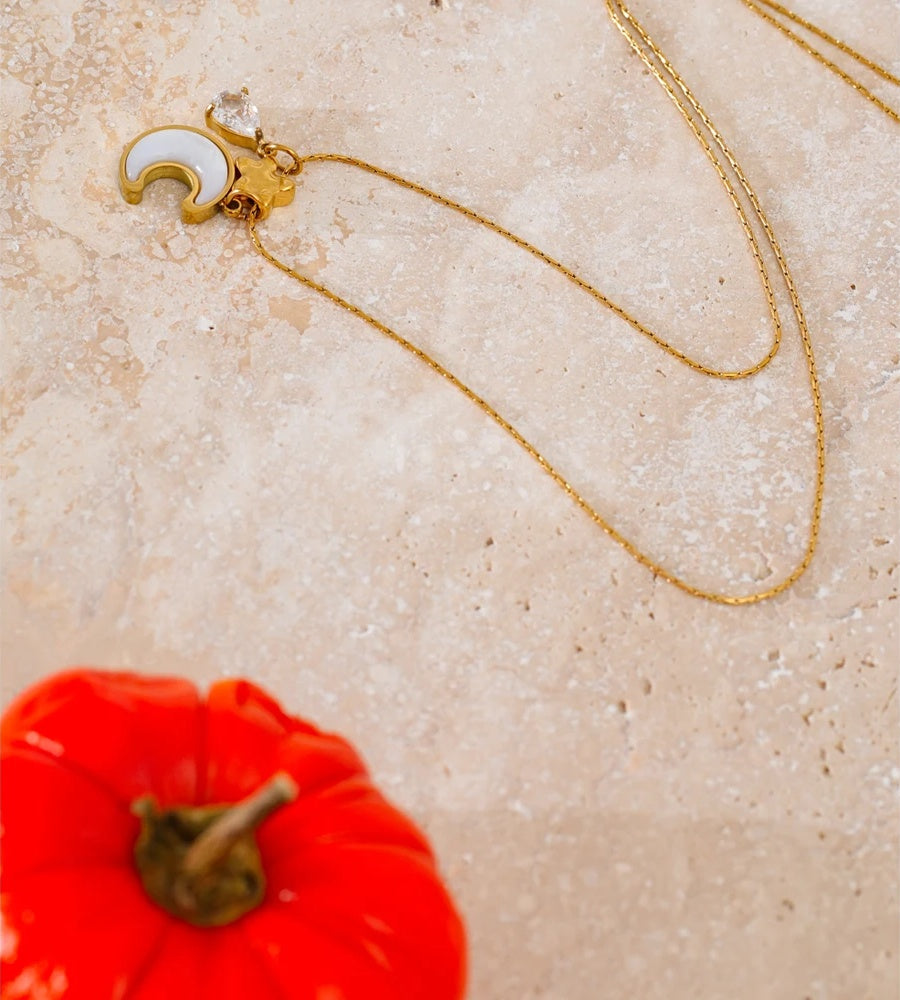 Shell zircon moon star pendant necklace - product image