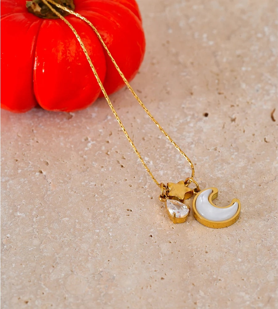 Shell zircon moon star pendant necklace - product image