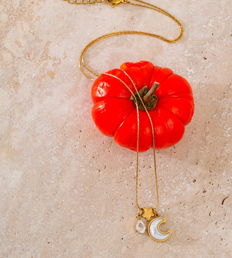 Shell zircon moon star pendant necklace - product image