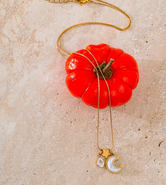 Shell zircon moon star pendant necklace - product image