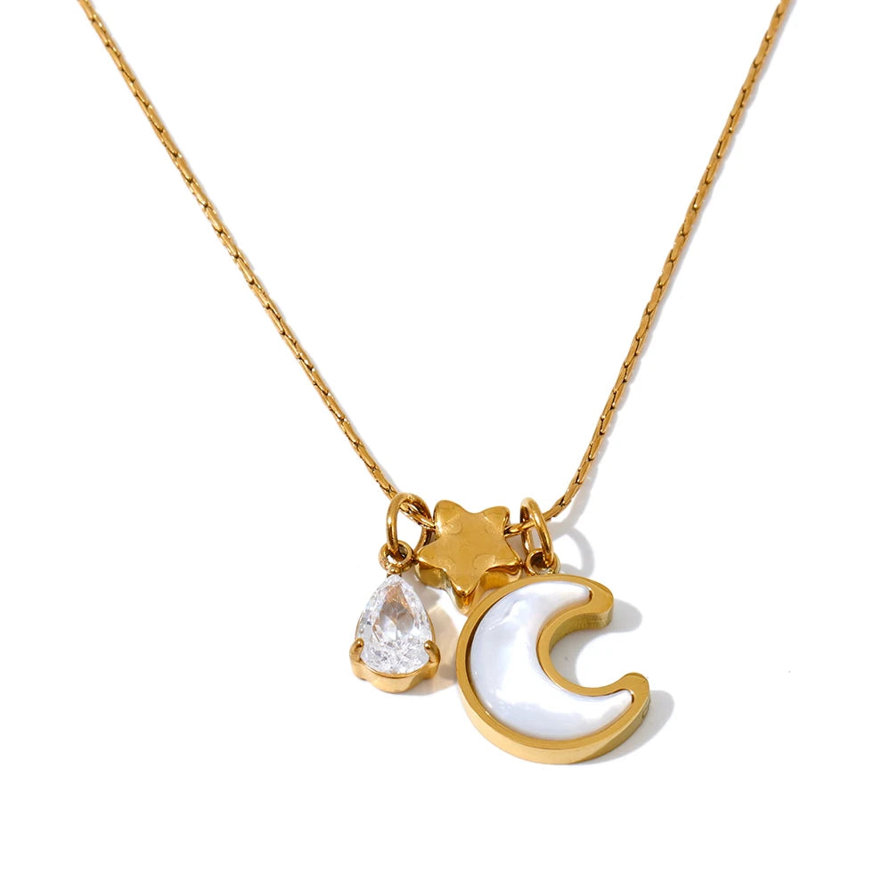 Shell zircon moon star pendant necklace - product image