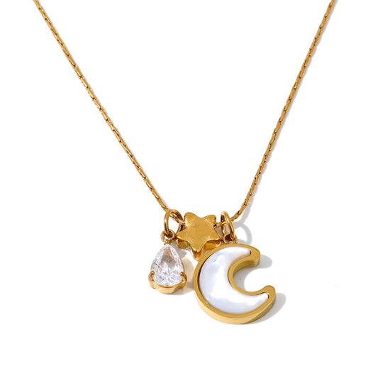Shell zircon moon star pendant necklace - product image