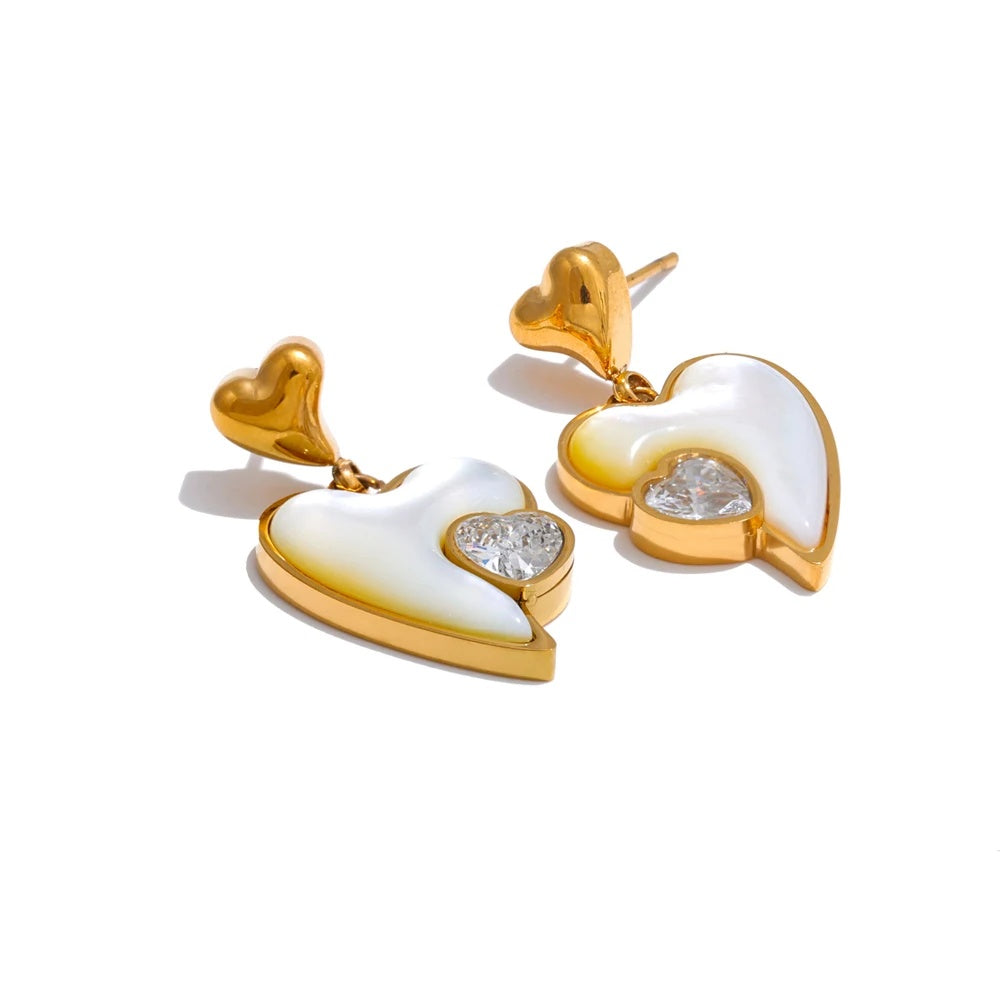 Shell zirconia heart love drop earrings - product image
