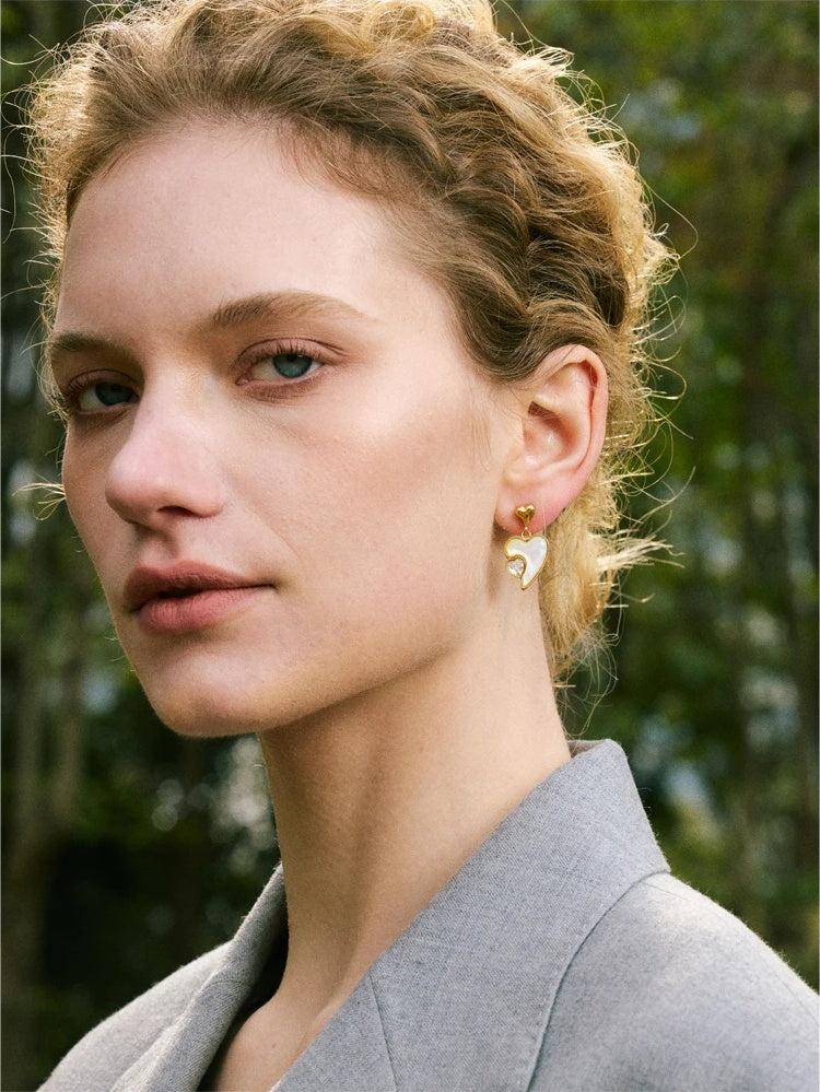 Shell zirconia heart love drop earrings - product image