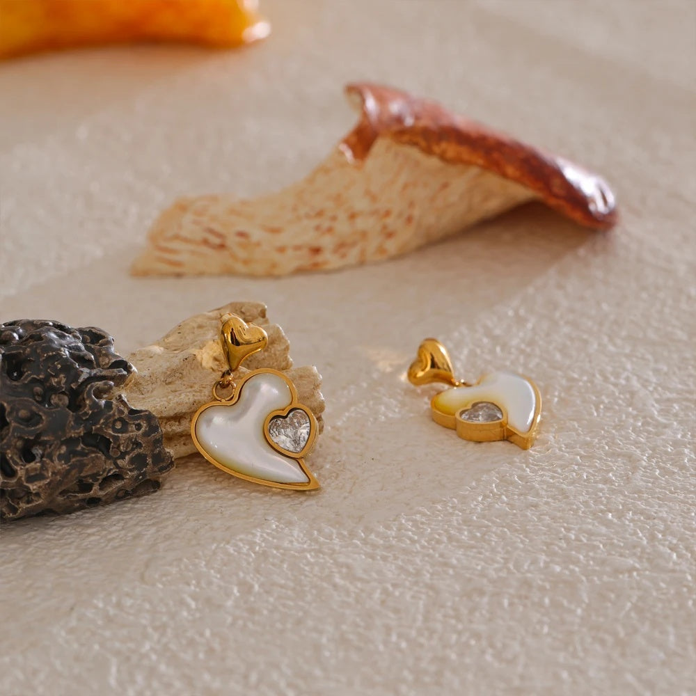 Shell zirconia heart love drop earrings - product image
