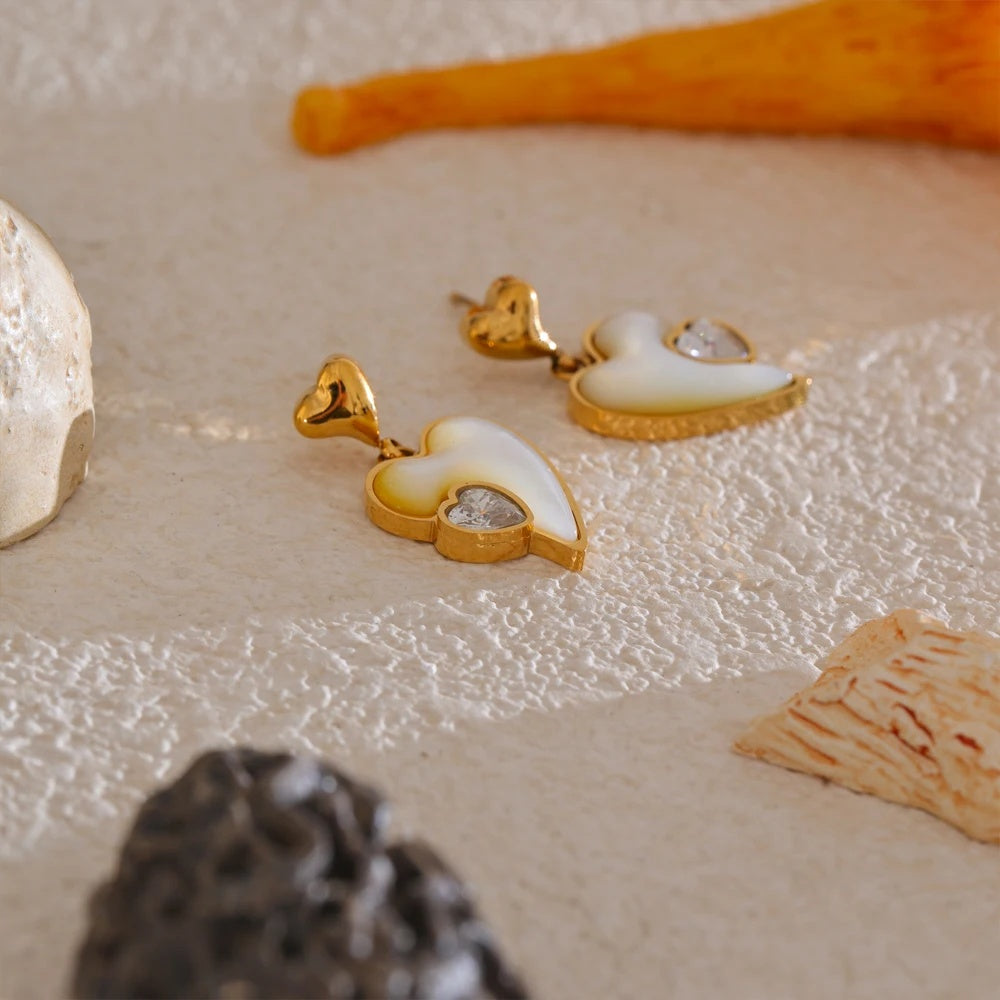 Shell zirconia heart love drop earrings - product image