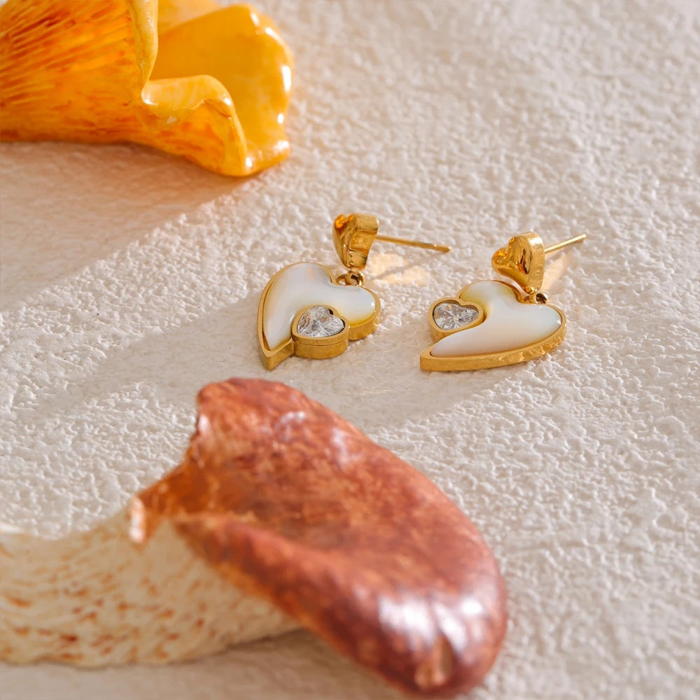 Shell zirconia heart love drop earrings - product image
