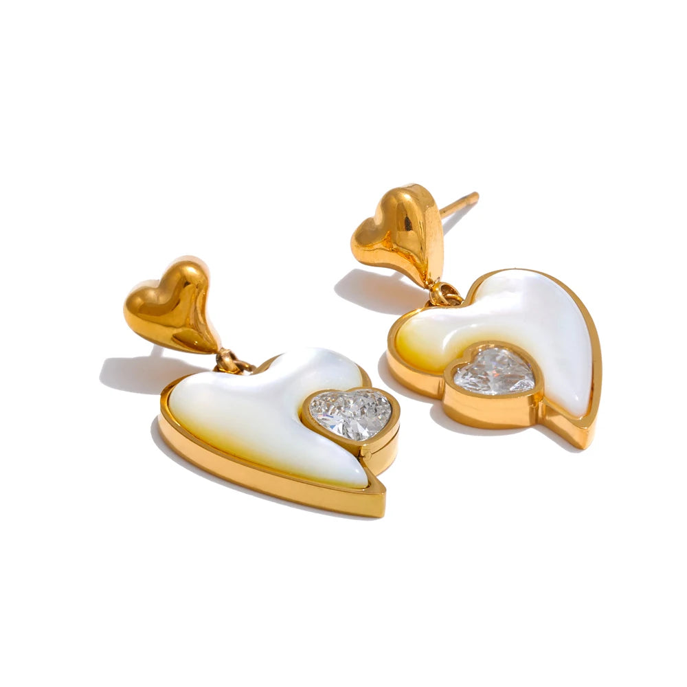 Shell zirconia heart love drop earrings - product image