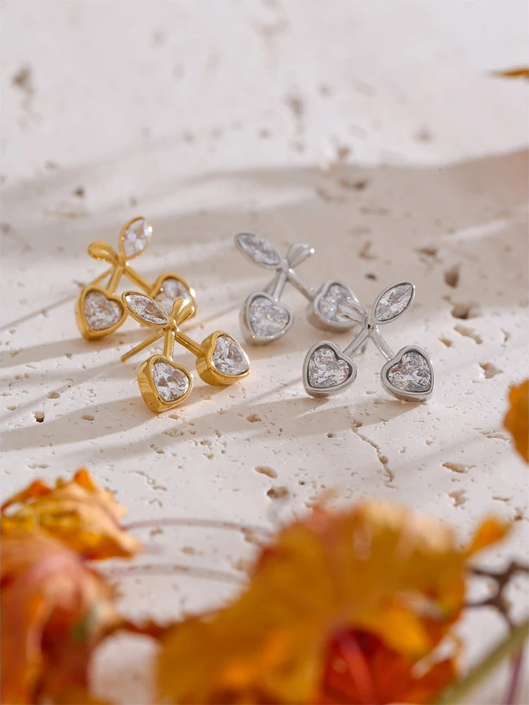Shiny cherry cubic zirconia stud earrings - product image