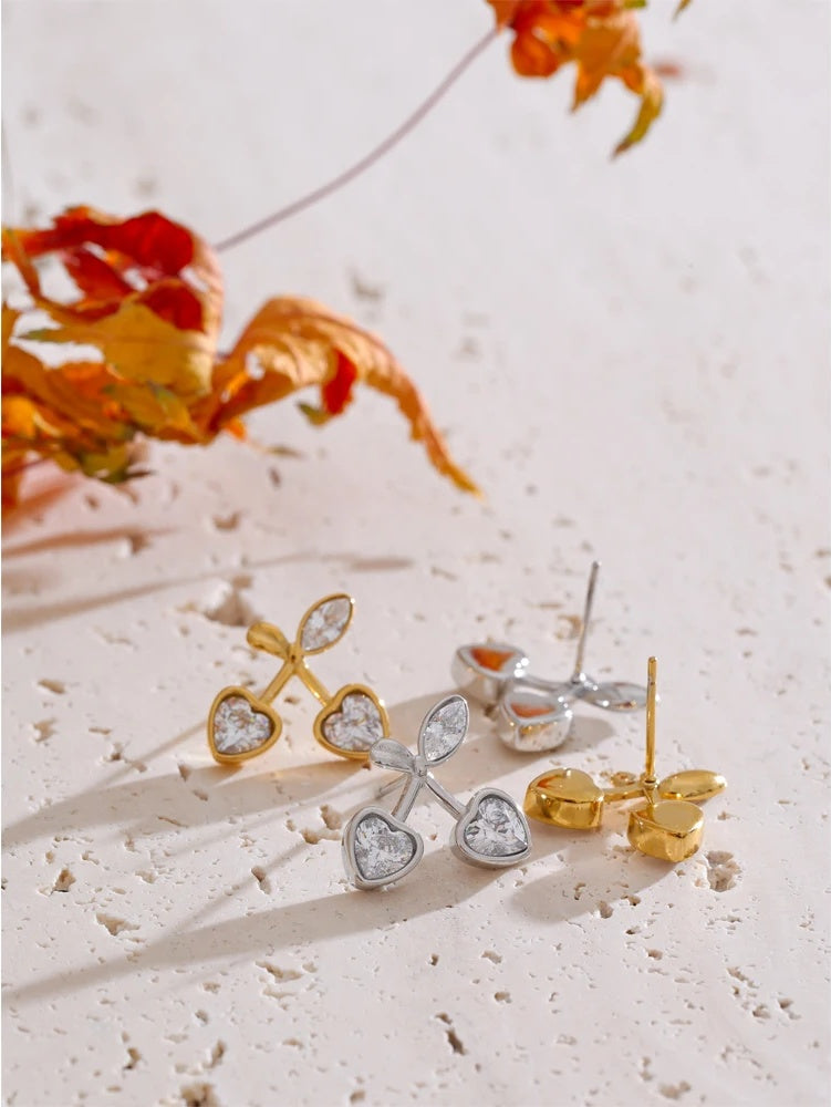 Shiny cherry cubic zirconia stud earrings - product image