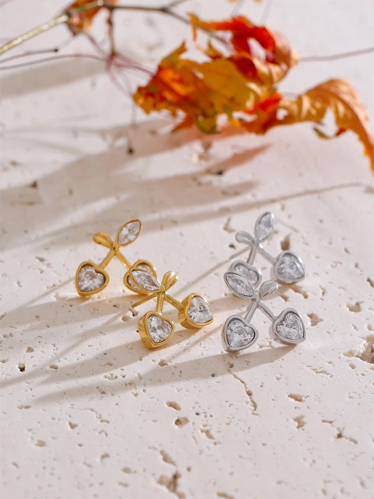 Shiny cherry cubic zirconia stud earrings - product image
