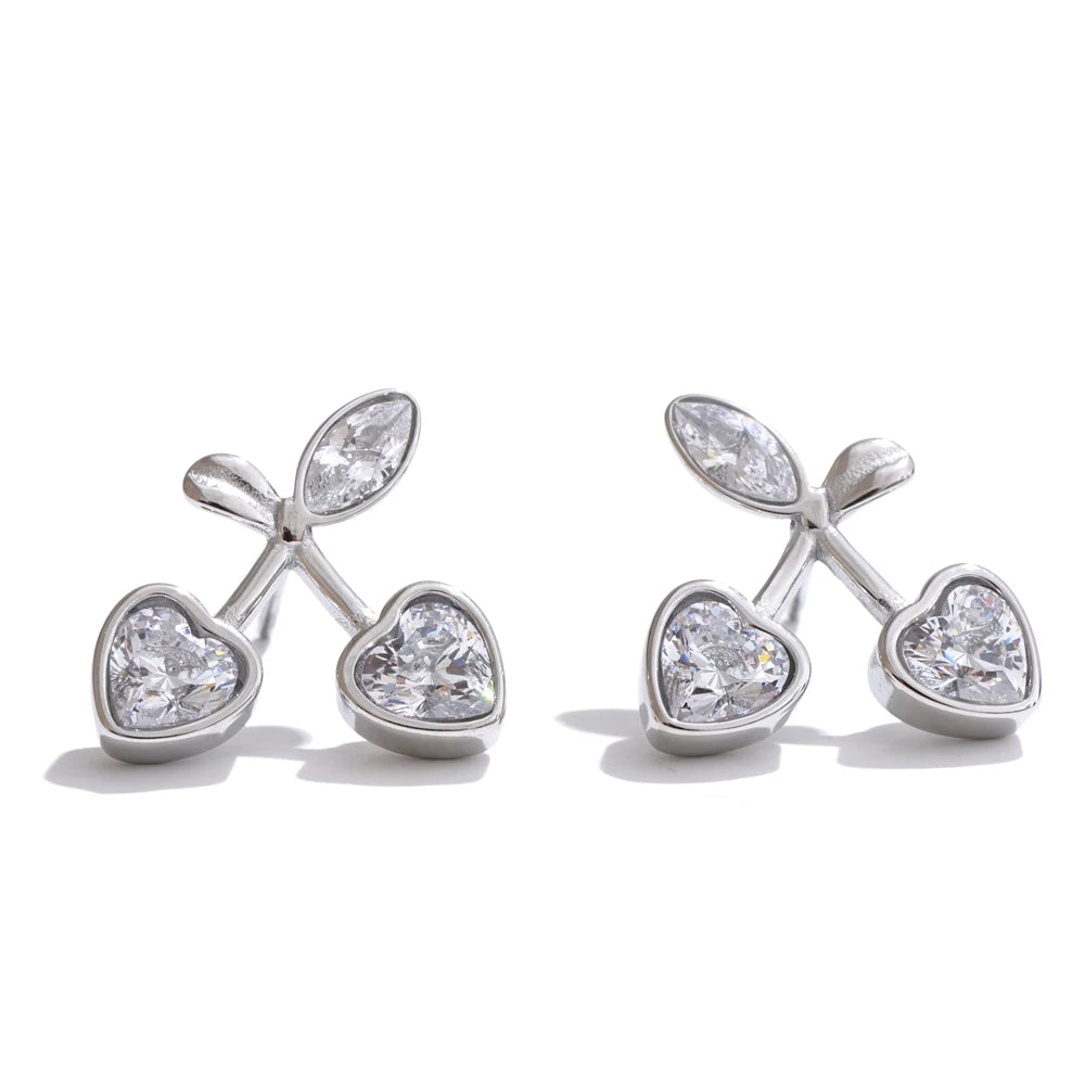 Shiny cherry cubic zirconia stud earrings - product image
