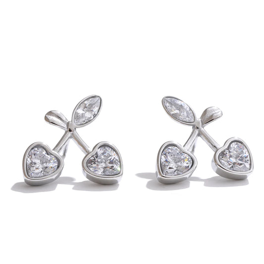 Shiny cherry cubic zirconia stud earrings - product image
