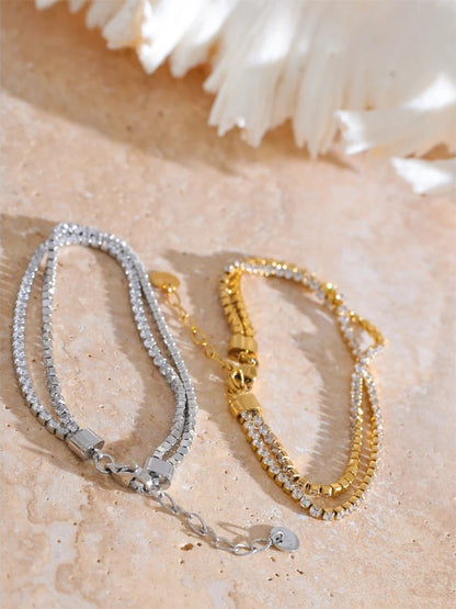 Shiny cubic zirconia adjustable link bracelet lobster clasp - product image