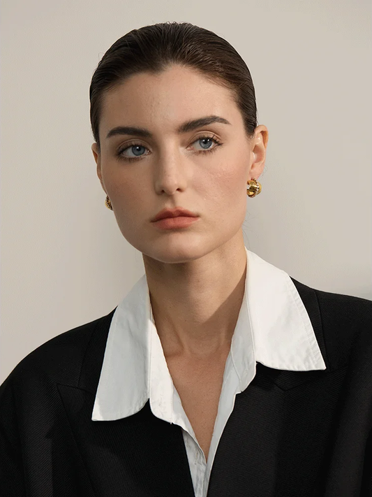 Shiny cubic zirconia c shape huggie earrings - product image