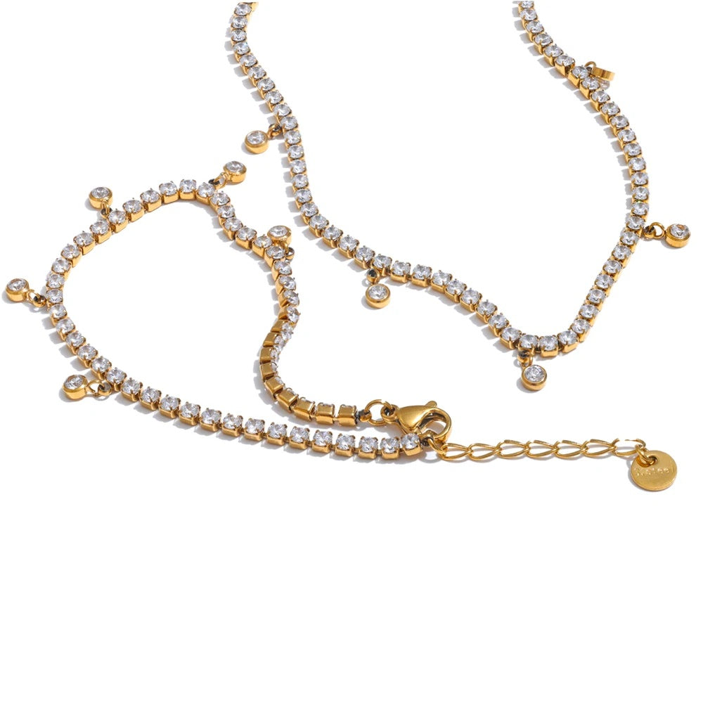 Shiny cubic zirconia chain necklace bracelet set - product image