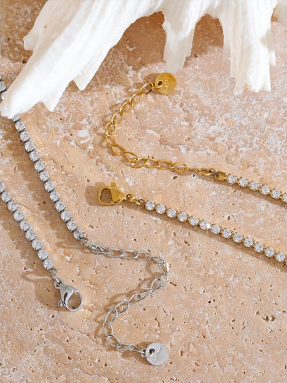 Shiny cubic zirconia chain necklace bracelet set - product image