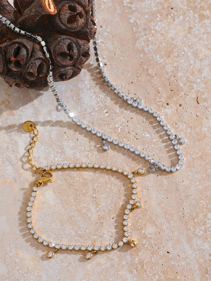 Shiny cubic zirconia chain necklace bracelet set - product image