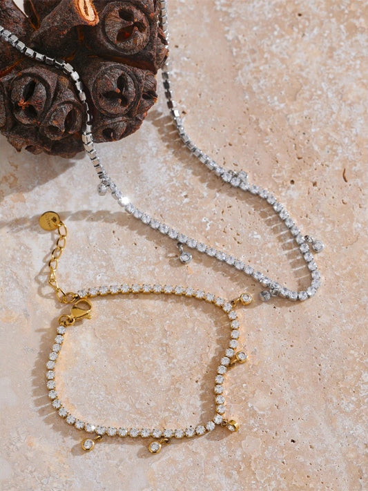 Shiny cubic zirconia chain necklace bracelet set - product image