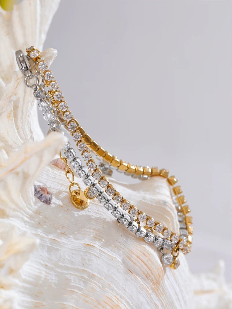 Shiny cubic zirconia chain necklace bracelet set - product image