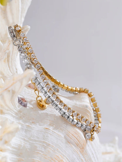 Shiny cubic zirconia chain necklace bracelet set - product image
