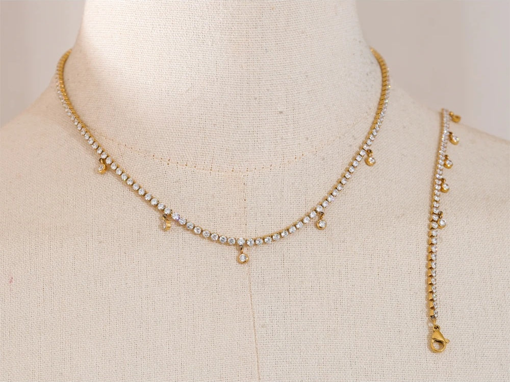 Shiny cubic zirconia chain necklace bracelet set - product image
