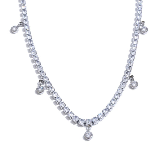 Shiny cubic zirconia chain necklace bracelet set - product image