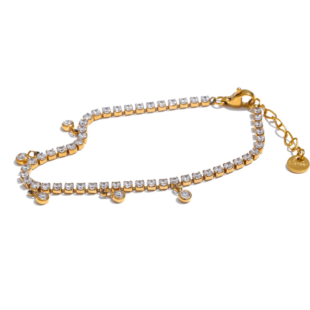 Shiny cubic zirconia chain necklace bracelet set - product image