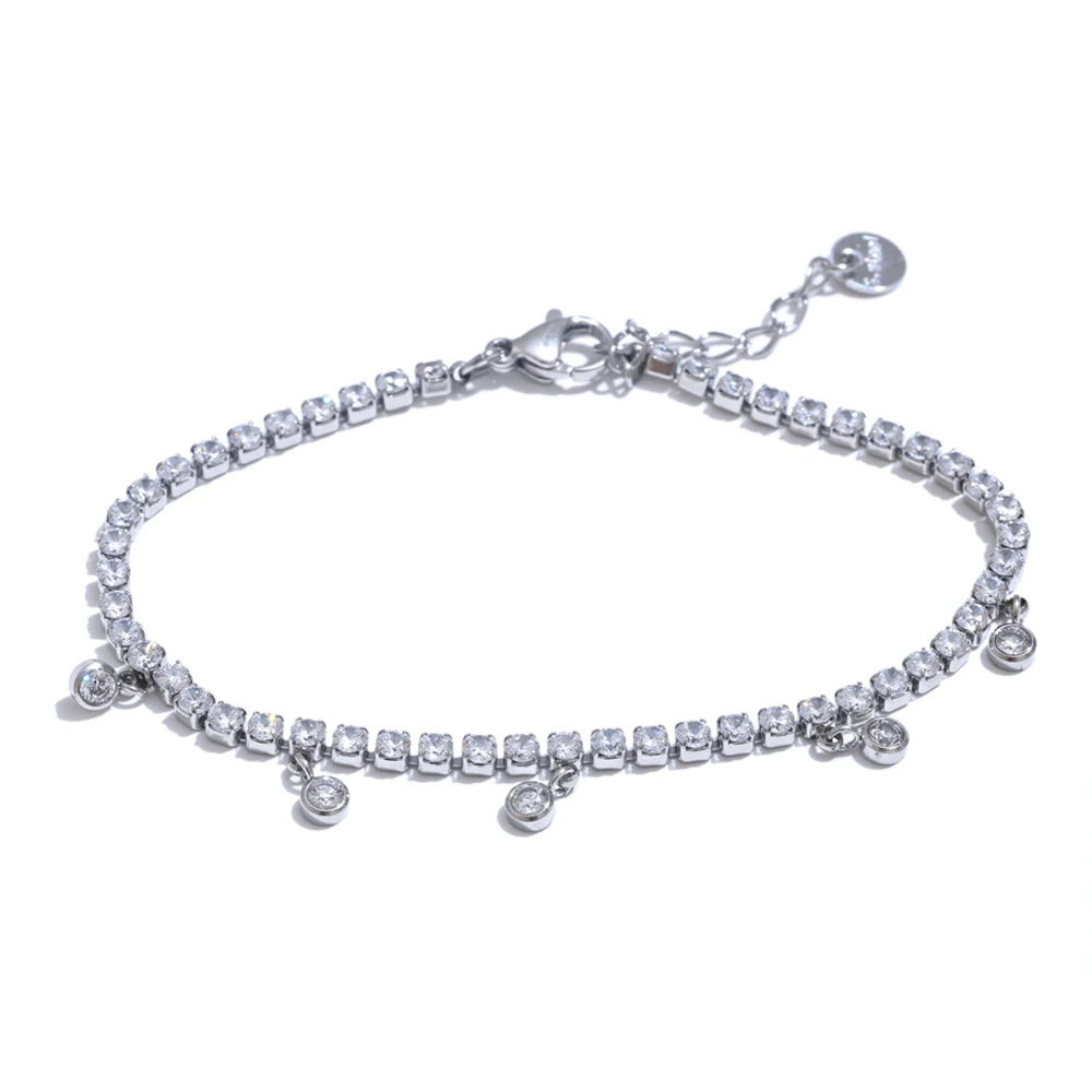 Shiny cubic zirconia chain necklace bracelet set - product image